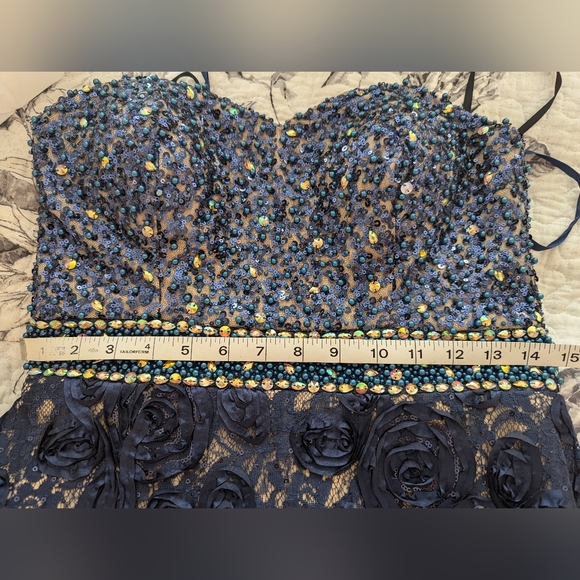 Jovani couture formal navy dress with a short train - Picture 7 of 8